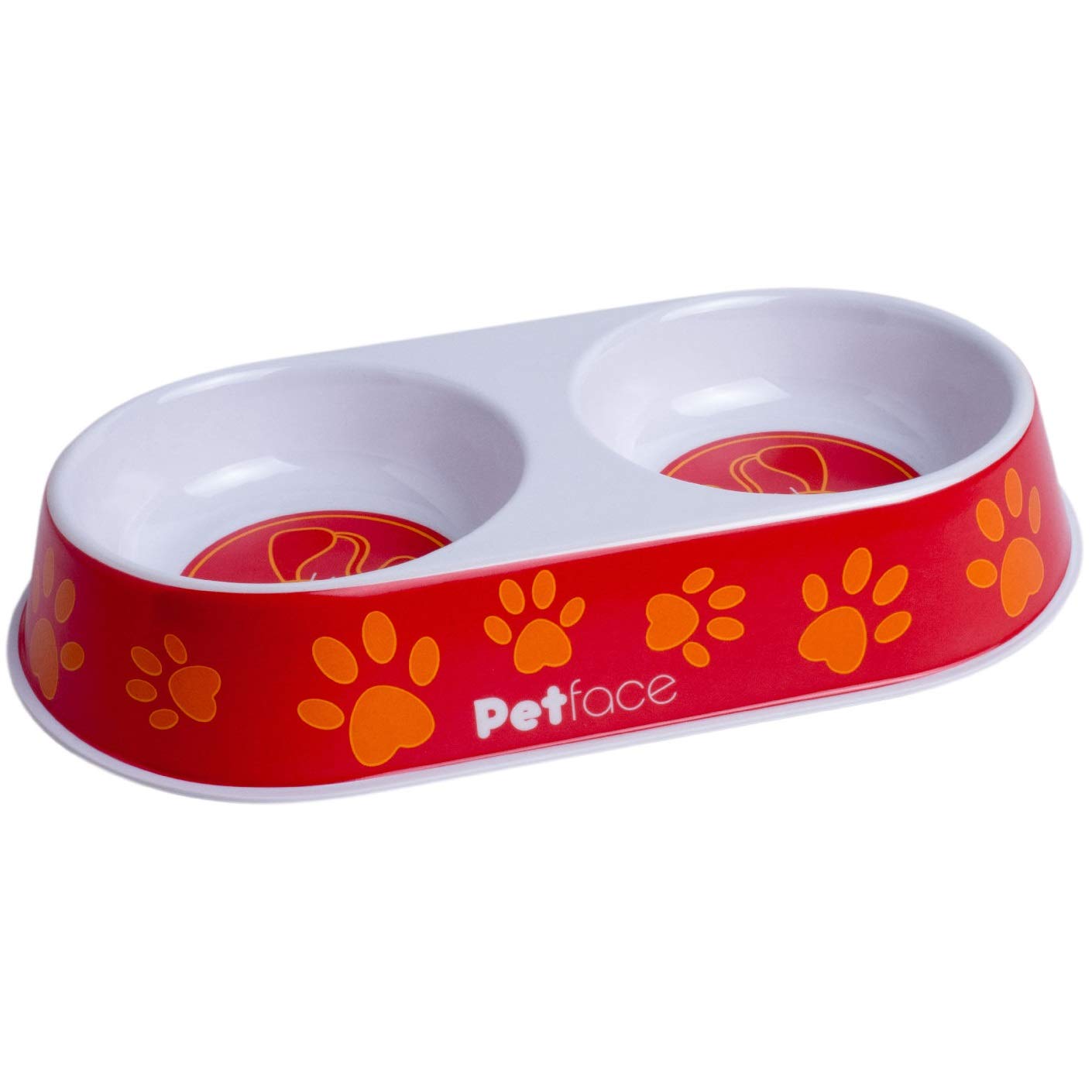 Petface Melamine Double Cat Bowl - Orange/Red Paw Print Design | Includes Placemat 4