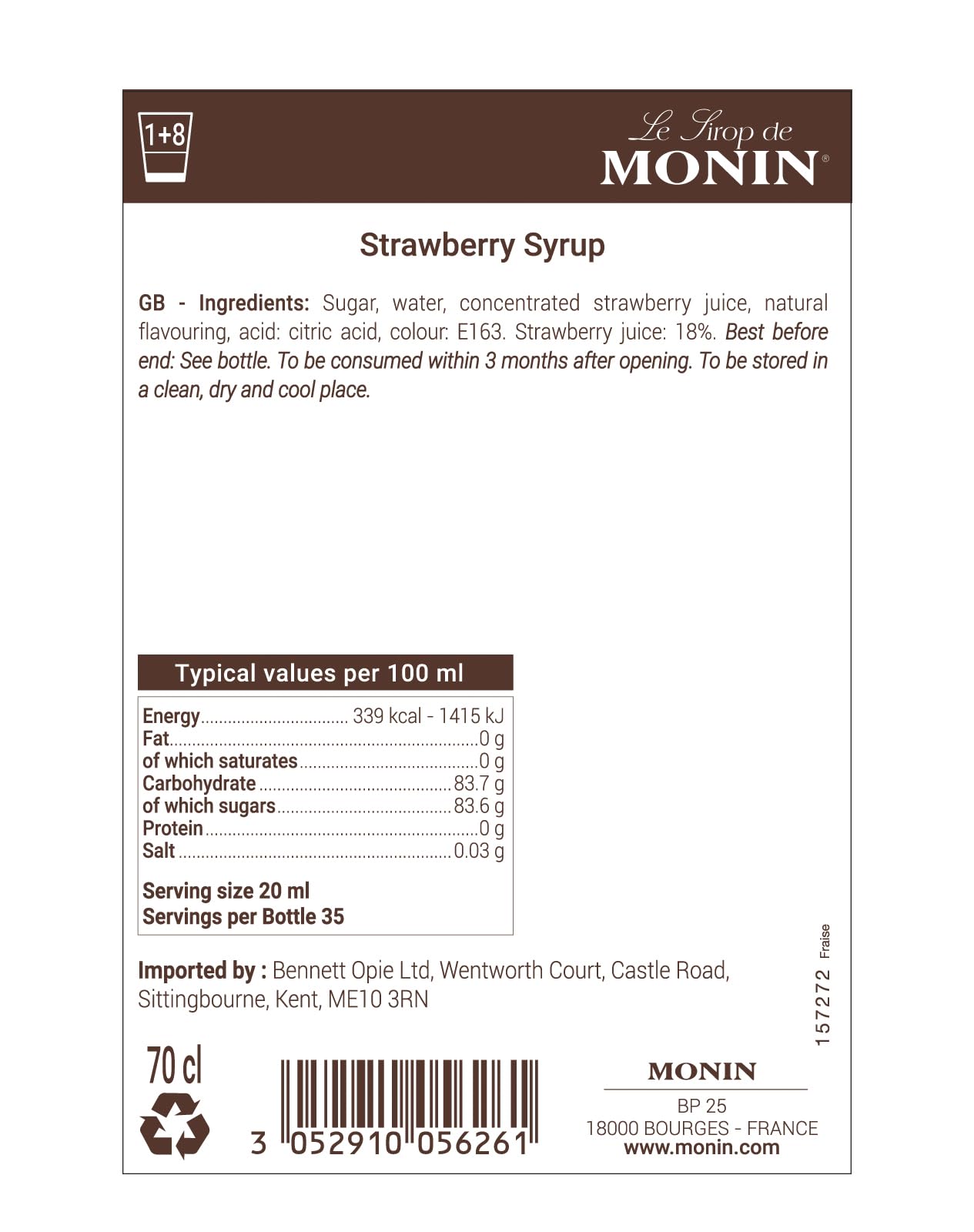 Monin Premium Strawberry Syrup - Rich Strawberry Flavor | 700ml Glass Bottle 7
