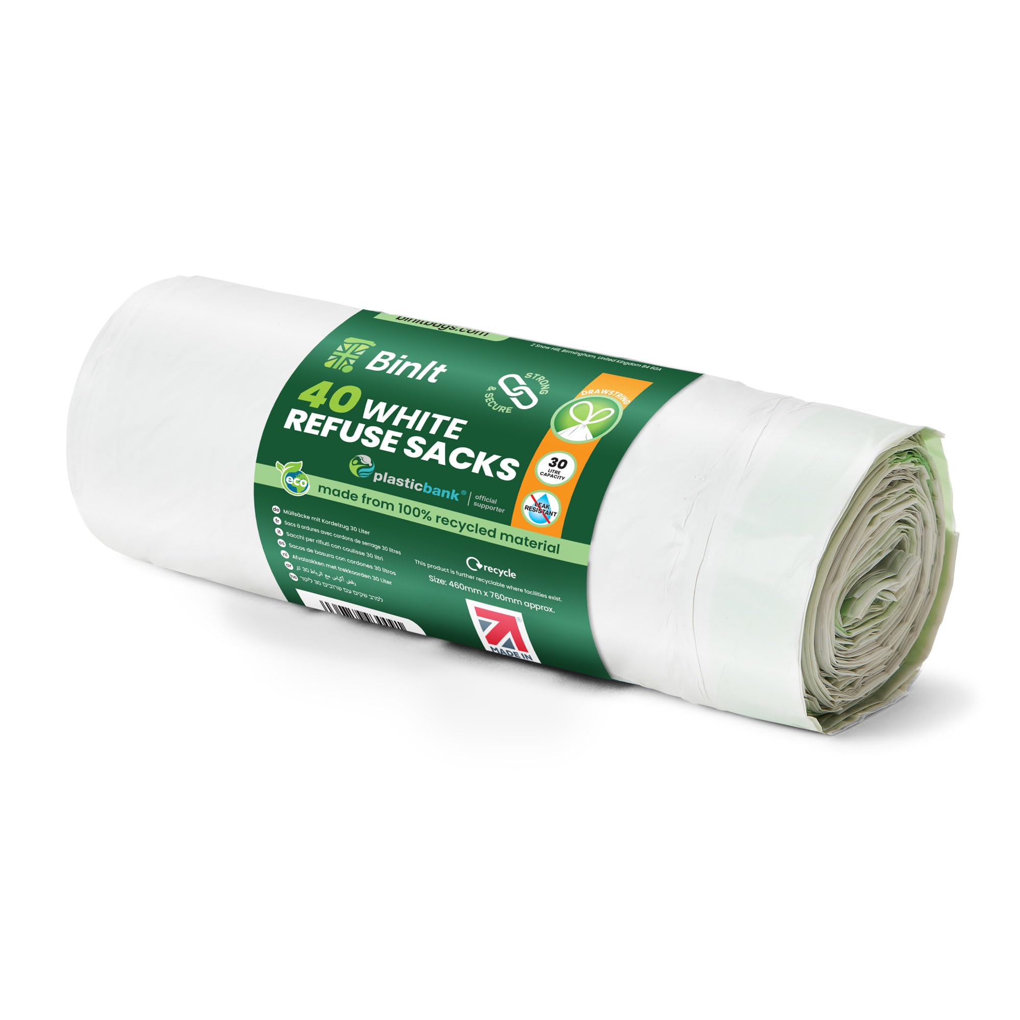 BIN IT 40 Count 30L Drawstring Bin Liners - Strong, Secure, Unscented White Bags 1