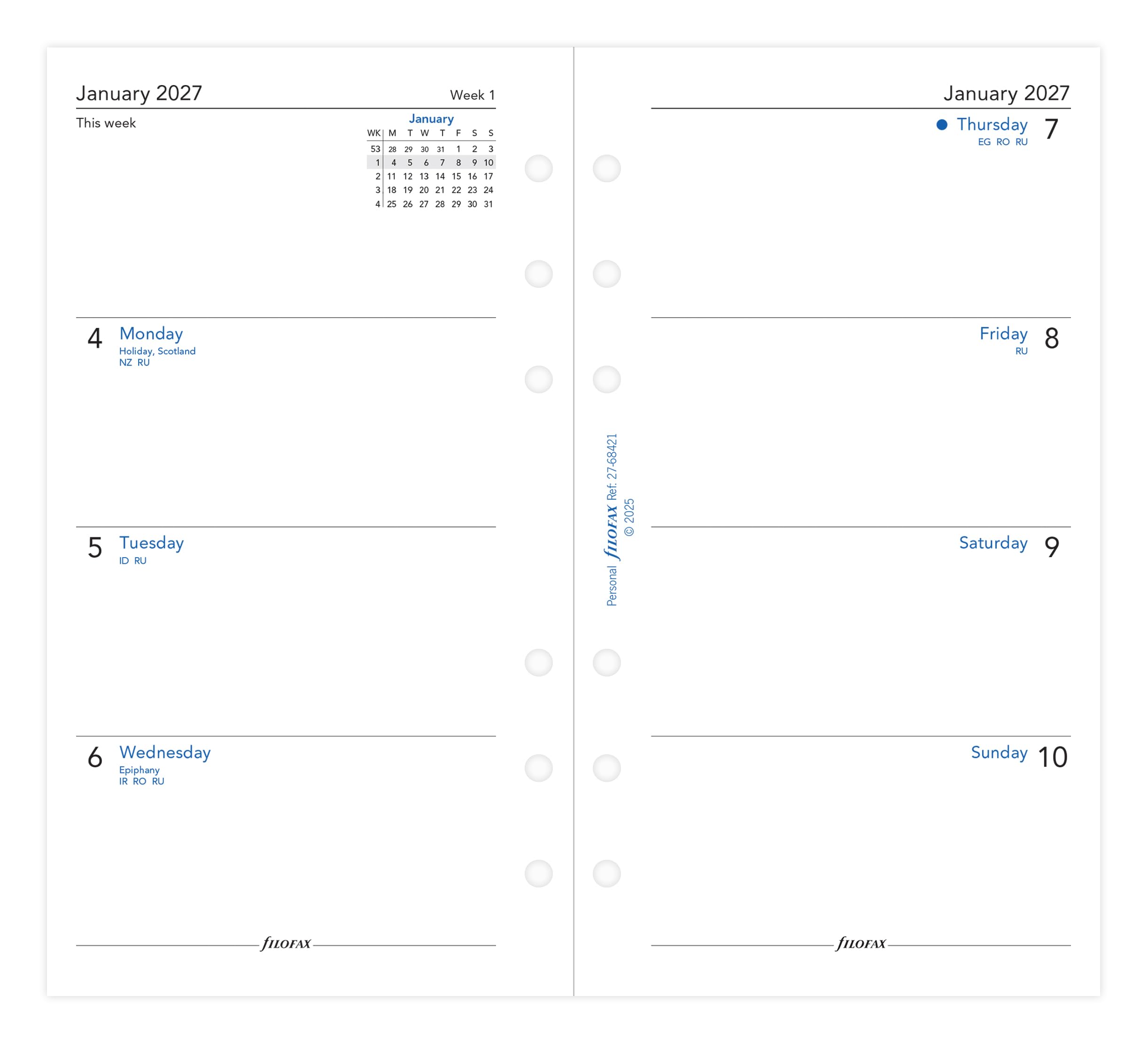 Filofax Personal 2027 Diary Refill - Week on Two Pages, English | 95mm x 171mm 2