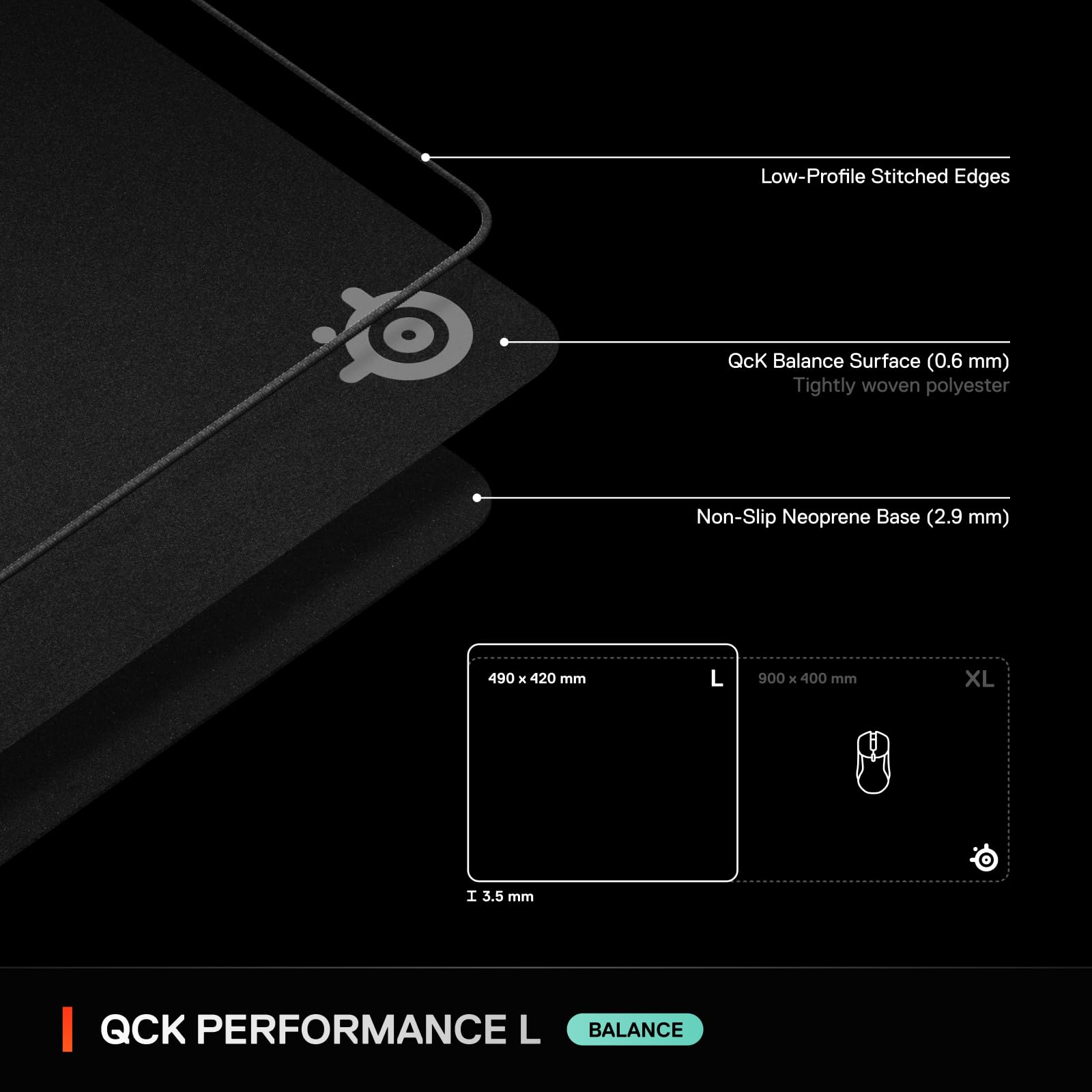 SteelSeries QcK L Performance Balance Gaming Mousepad - 49x42 cm, Black, Model 63432 16