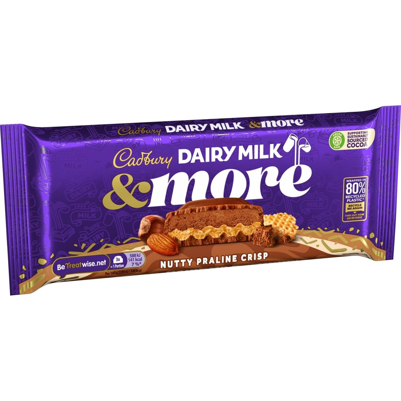 Cadbury Dairy Milk & More Nutty Praline Crisp Chocolate Bar, 180g 8