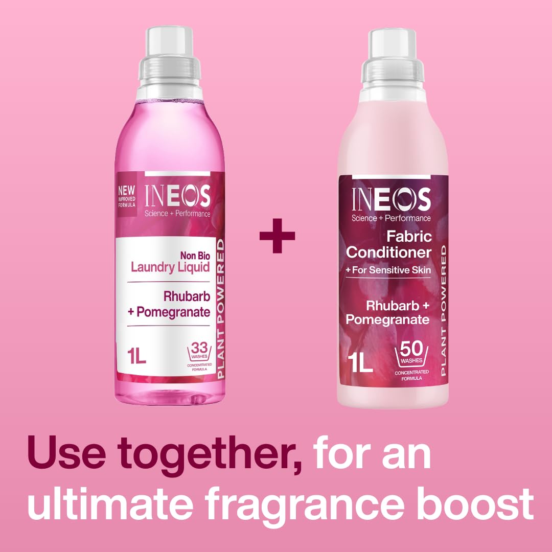 Ineos Next-Gen Long Lasting Fabric Conditioner Rhubarb + Pomegranate | 1 Litre | 100 Washes