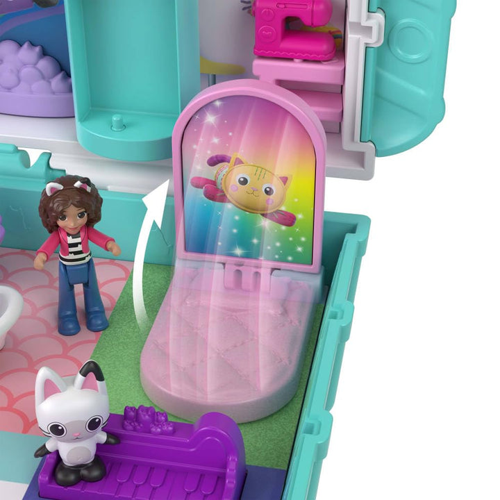 Polly Pocket x Gabby's Dollhouse Playset - 15-Piece Interactive Compact with Doll & Kitty Friends