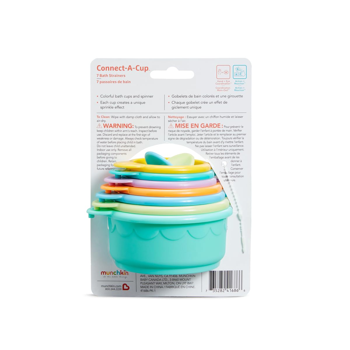 Munchkin Connect-A-Cup Bath Toy Set - 7 Colorful Cups | Stacking & Linking | Ages 9+ Months