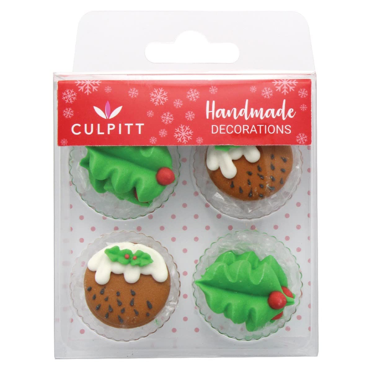 Culpitt - Holly & Christmas Pudding Edible Royal Icing Cake Toppers, Pack of 12