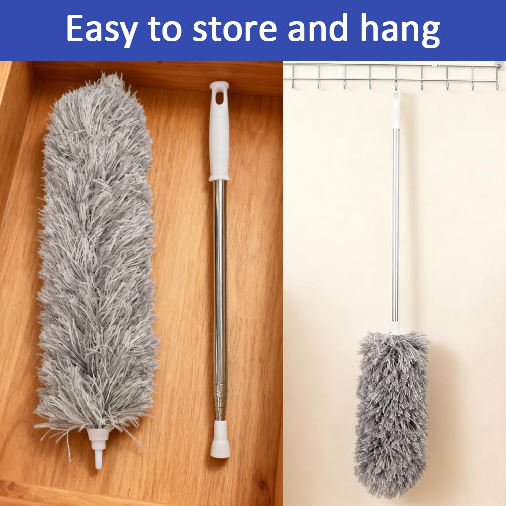 Armo Home Extendable Feather Duster - Telescopic Reach for High Ceilings | Microfibre Head | Grey 5
