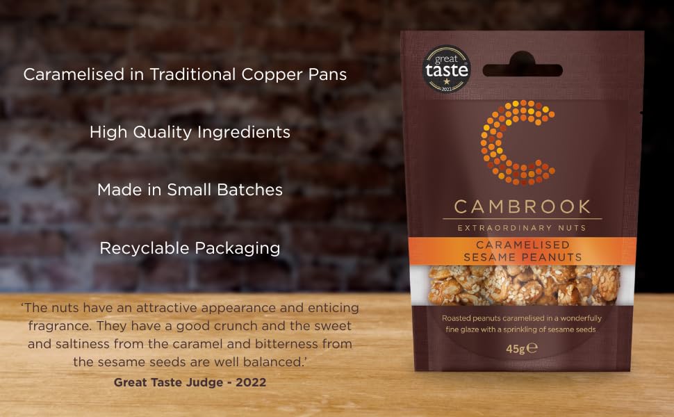 Cambrook Caramelised Sesame Peanuts - Roasted & Glazed | 45g Bag