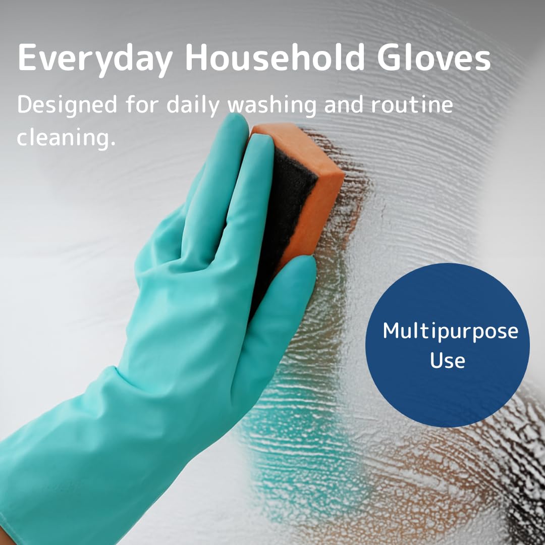 Essentialz Green Heavy Duty Latex Household Gloves - Size L, Reusable, CE CAT III Certified 6