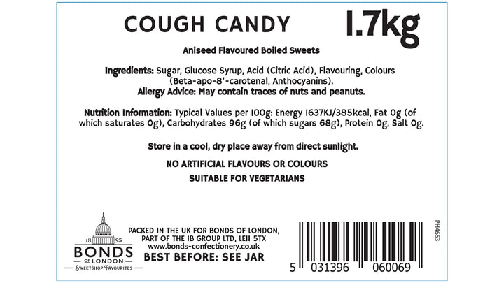 Bonds of London Cough Candy Jar - Vegetarian Retro Hard Sweets, 1.7 kg Glass Jar
