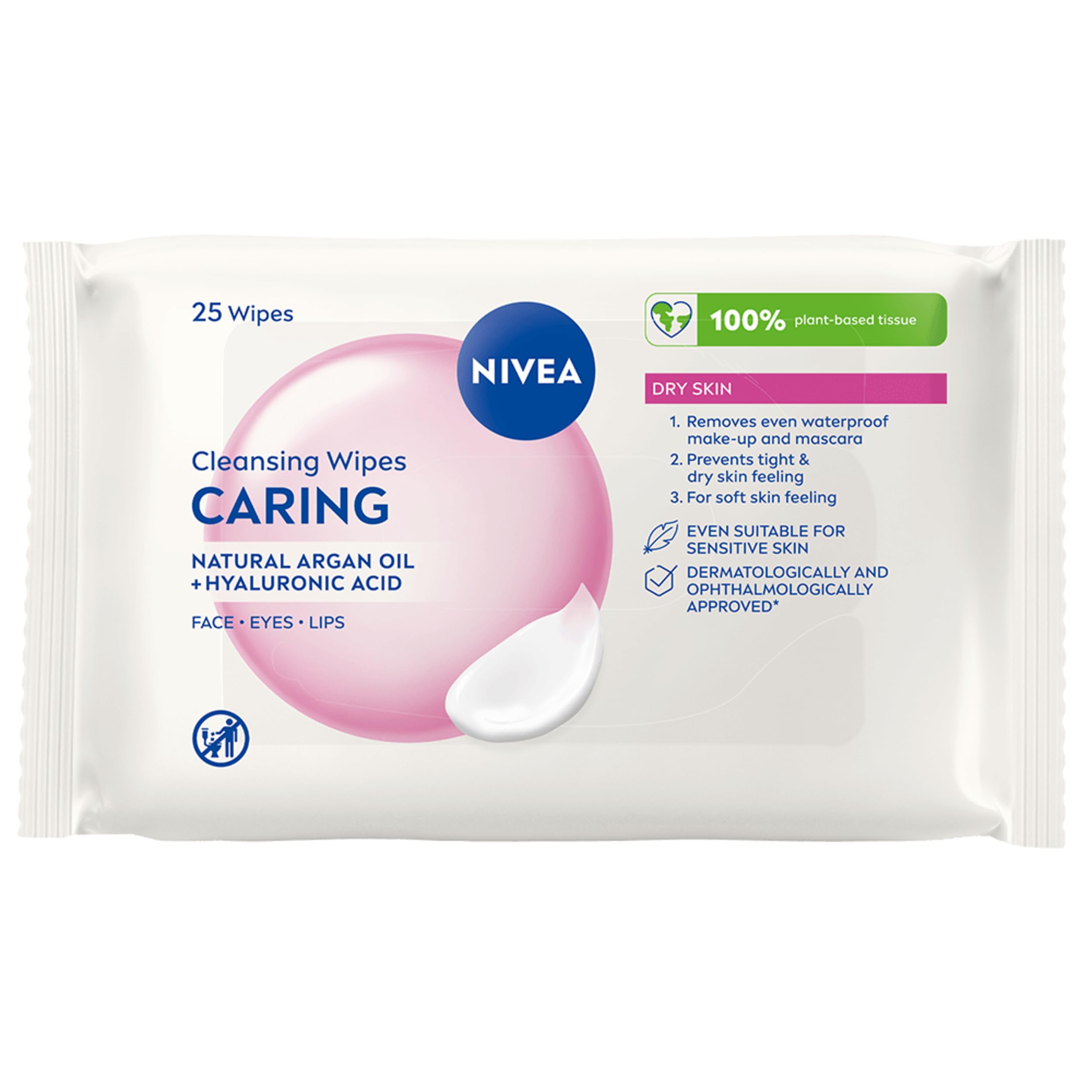 NIVEA 3-in-1 Cleansing Face Wipes for Dry Skin - 25 Sheets | Waterproof Makeup Removal