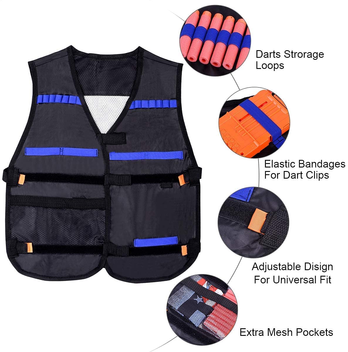 EXTSUD Kids Tactical Vest Set (2 Pack) with 80 Refill Darts, 2 Masks, 2 Glasses, 2 Clips, 2 Wrist Bands