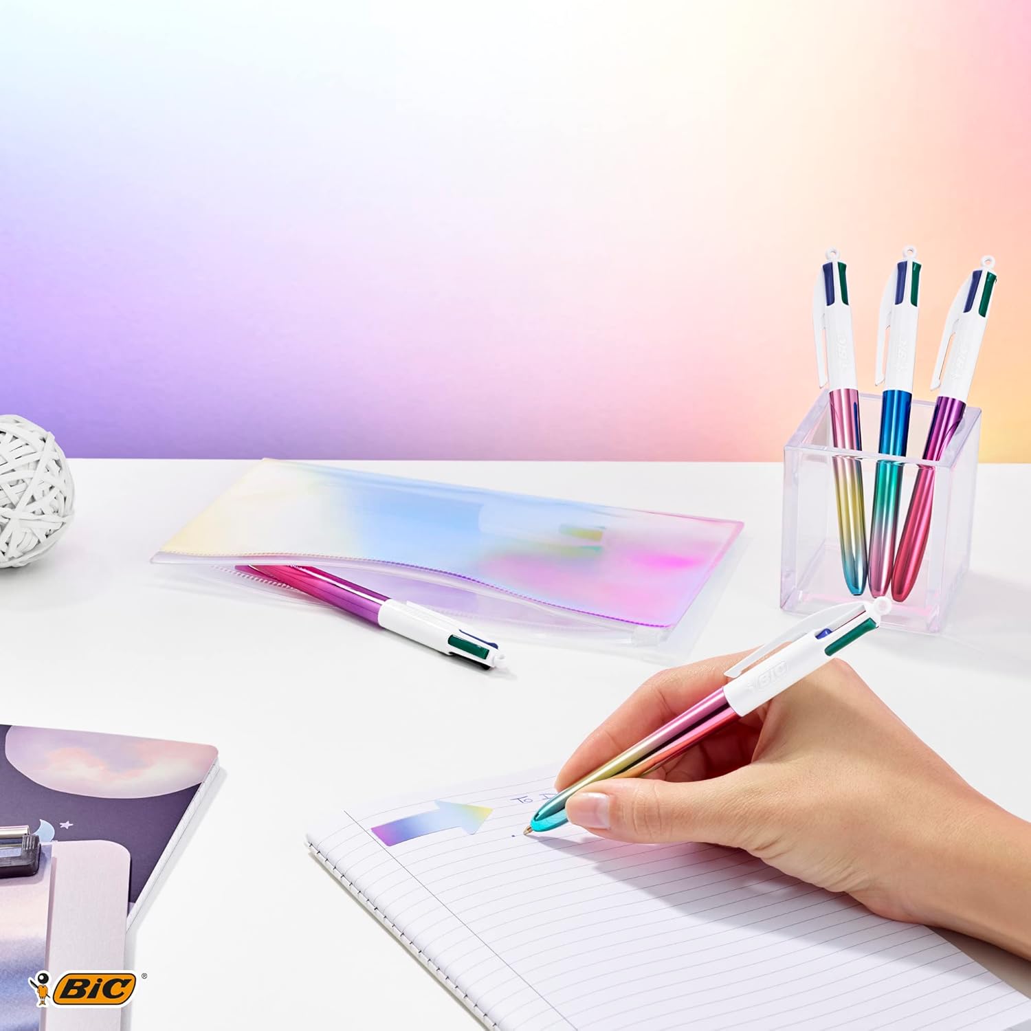 BIC 4 Colours Gradient Retractable Ball Pen Medium Points (1.00 mm) - Tri-Colour 6