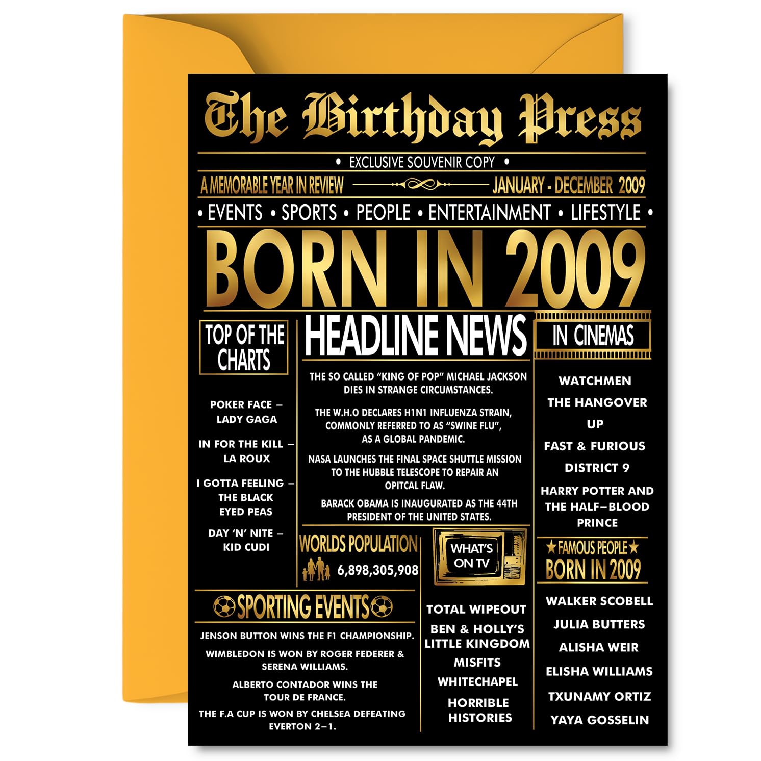 Stuff4 17th Birthday Card for Boys & Girls - Newspaper Design Born in 2009 | 5x7 Inch