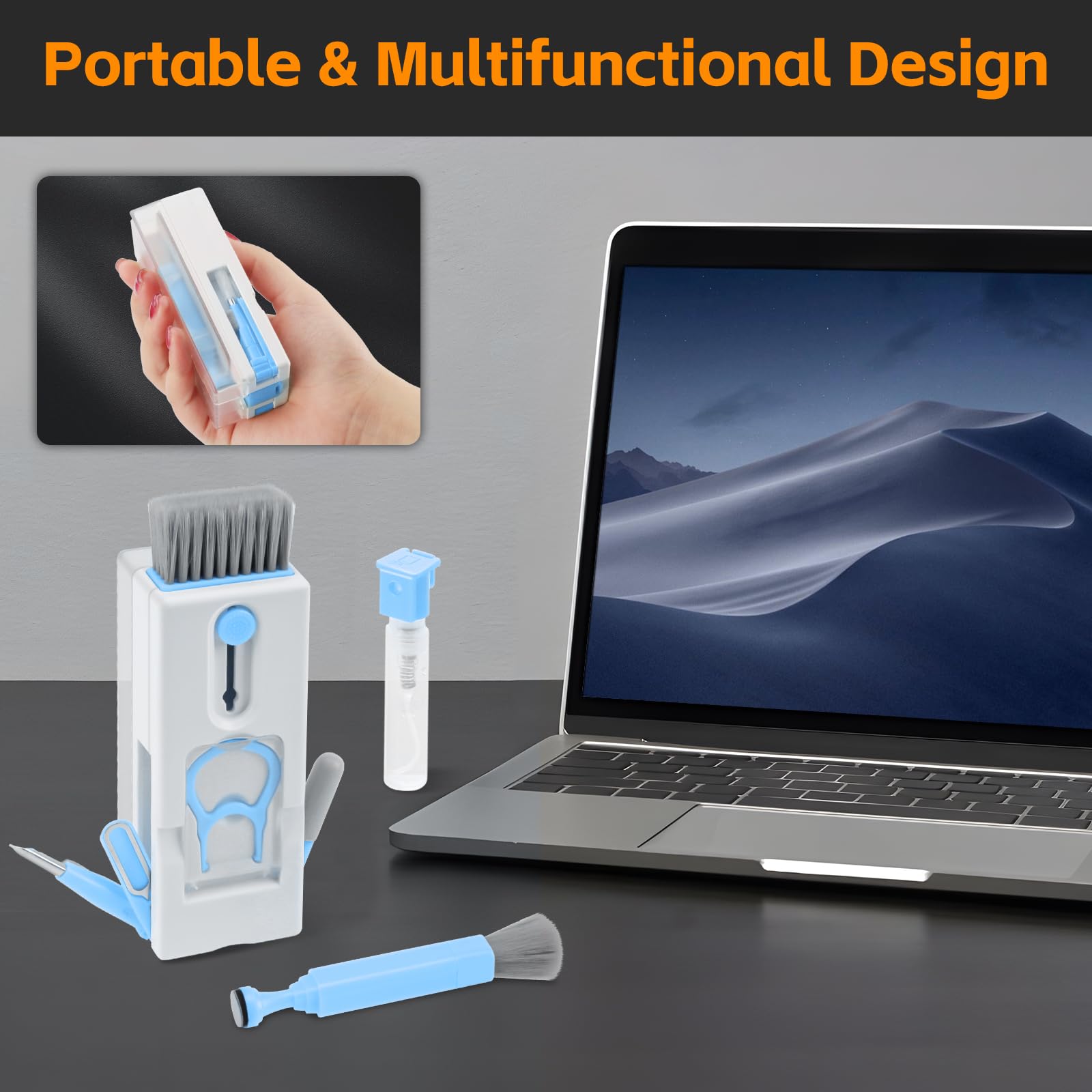 Alyvisun 11 in 1 Electronics Cleaning Kit - Multifunctional Keyboard Brush, Keycap Puller & Microfibre Cloth | Blue