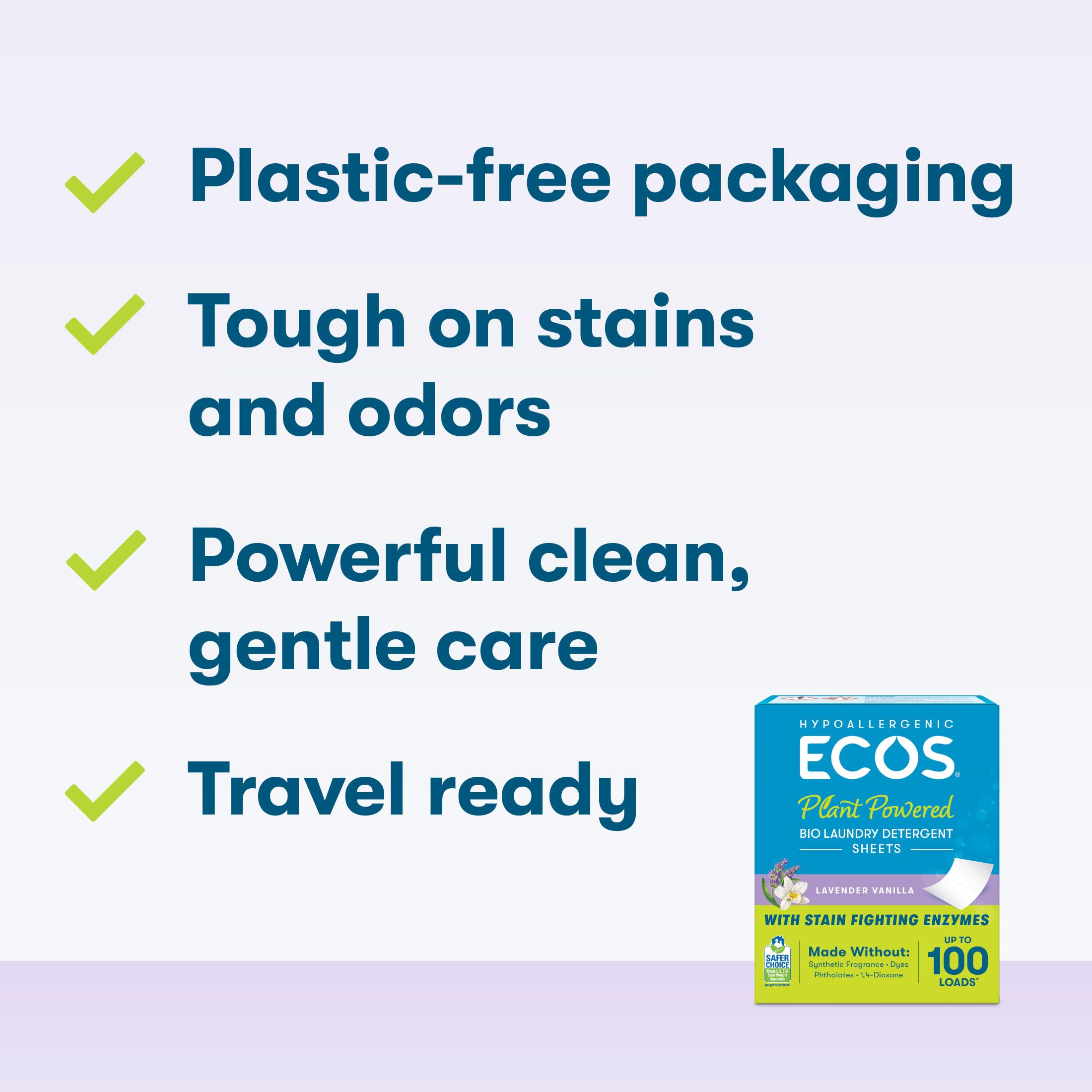 ECOS Hypoallergenic Laundry Detergent Sheets - Fragrance-Free, 50 Count 2