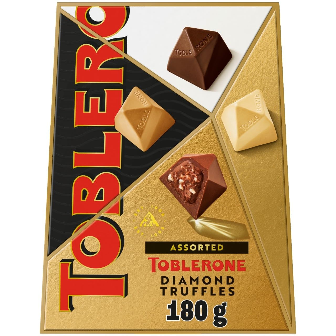 Toblerone Assorted Diamond Chocolate Truffles - Milk, Dark & Golden Caramel Praline, 180g