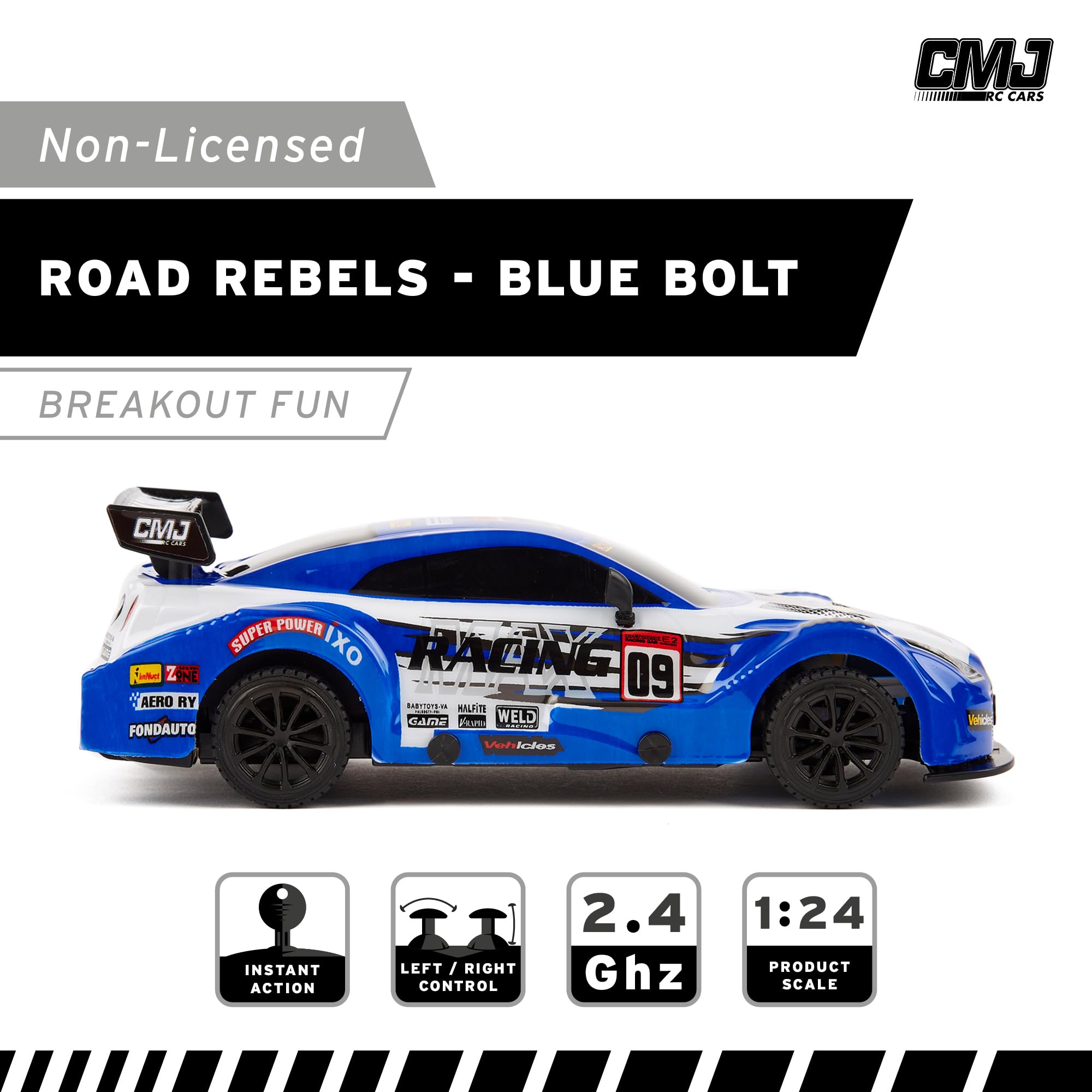 Road Rebel Blue Bolt RC Car - 1:24 Scale 2.4GHz High-Speed Remote Control Vehicle for Kids 3+ 2