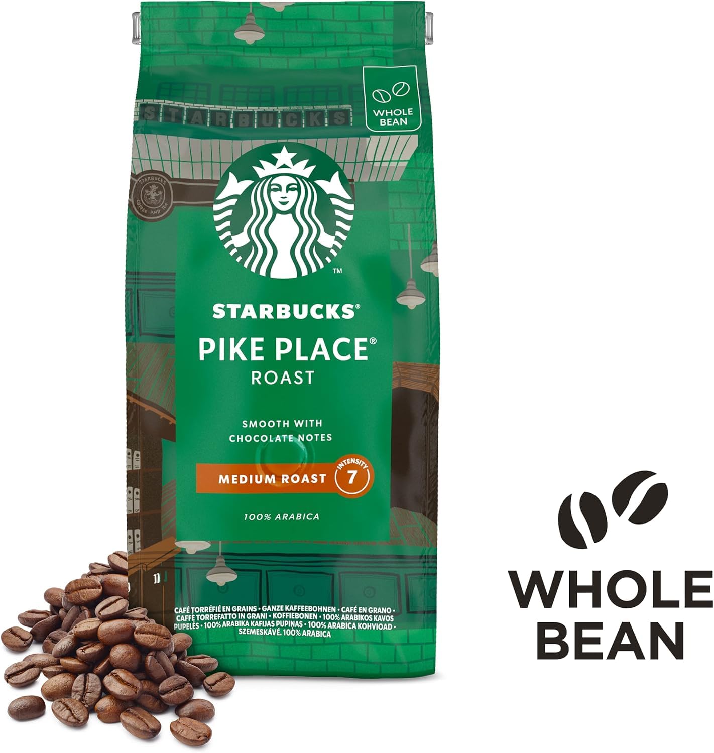 STARBUCKS Pike Place Roast Medium Roast Whole Bean Coffee - 4 x 450g Pack 5