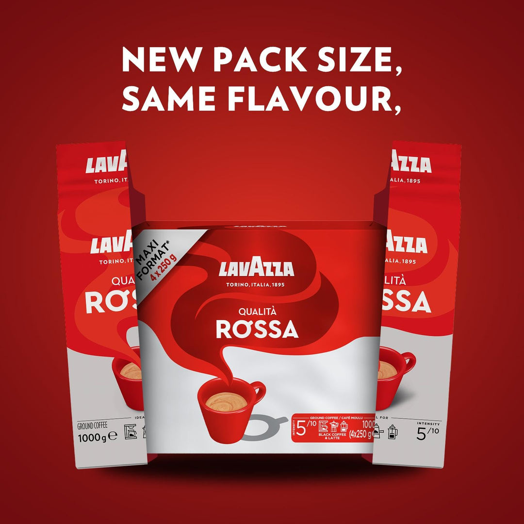 Lavazza Qualità Rossa Ground Coffee - 1 kg, Ideal for Moka Pots, French Press & Filter Machines