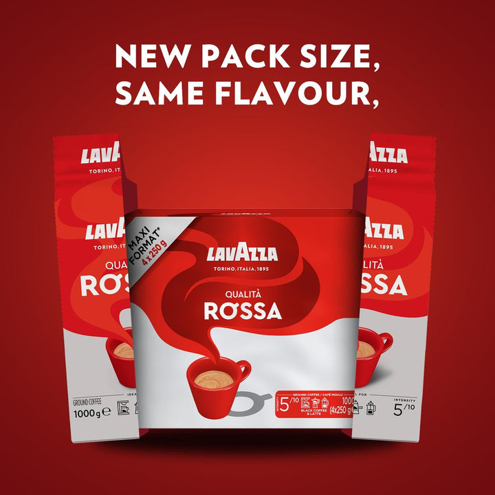 Lavazza Qualità Rossa Ground Coffee - 1 kg, Ideal for Moka Pots, French Press & Filter Machines