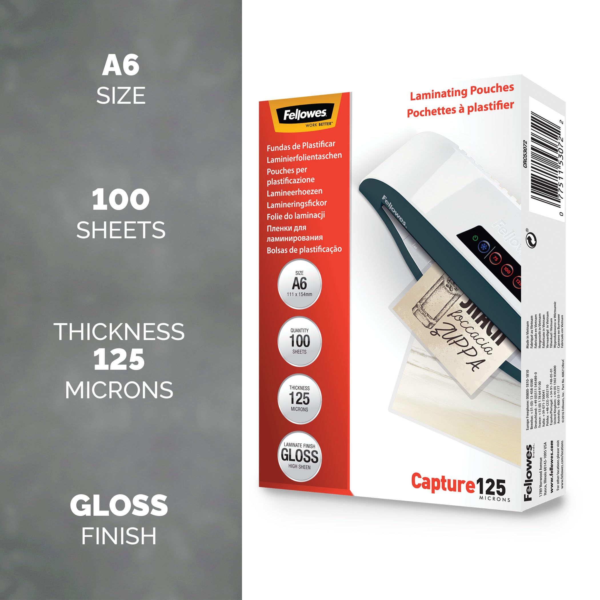 Fellowes A6 Laminating Pouches - 125 Micron Thickness | Glossy Finish | 100 Pack 2