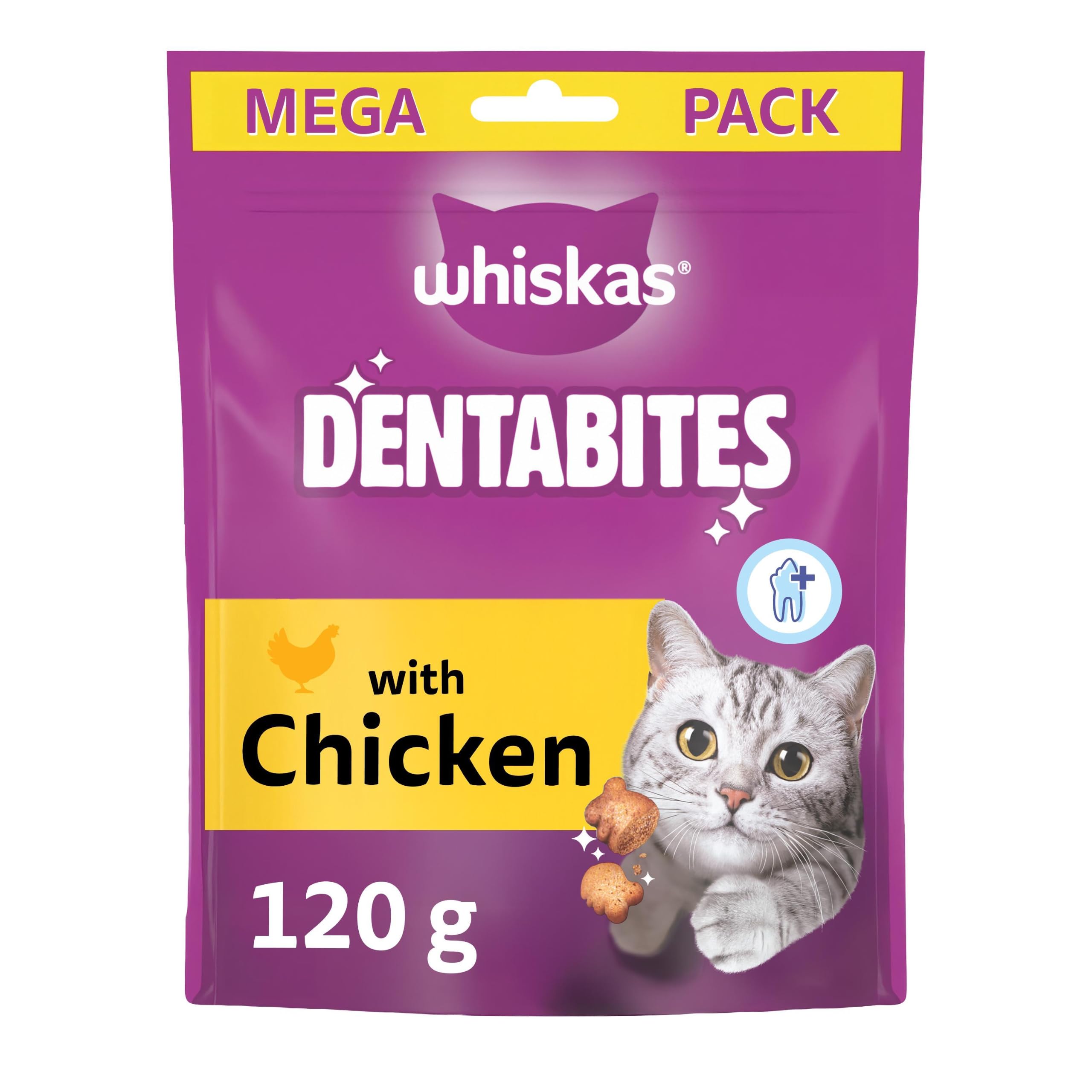 Whiskas Dentabites Adult Cat Treats with Chicken - Helps Control Tartar | 120g (Pack of 4) 1