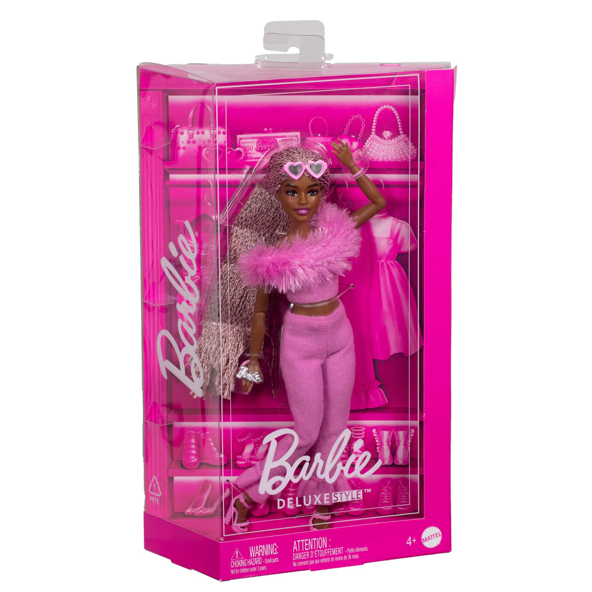 Barbie Deluxe Style Doll #4 in Barbiecore Pink and Brown Braids with Fashion Outfit and Accessories