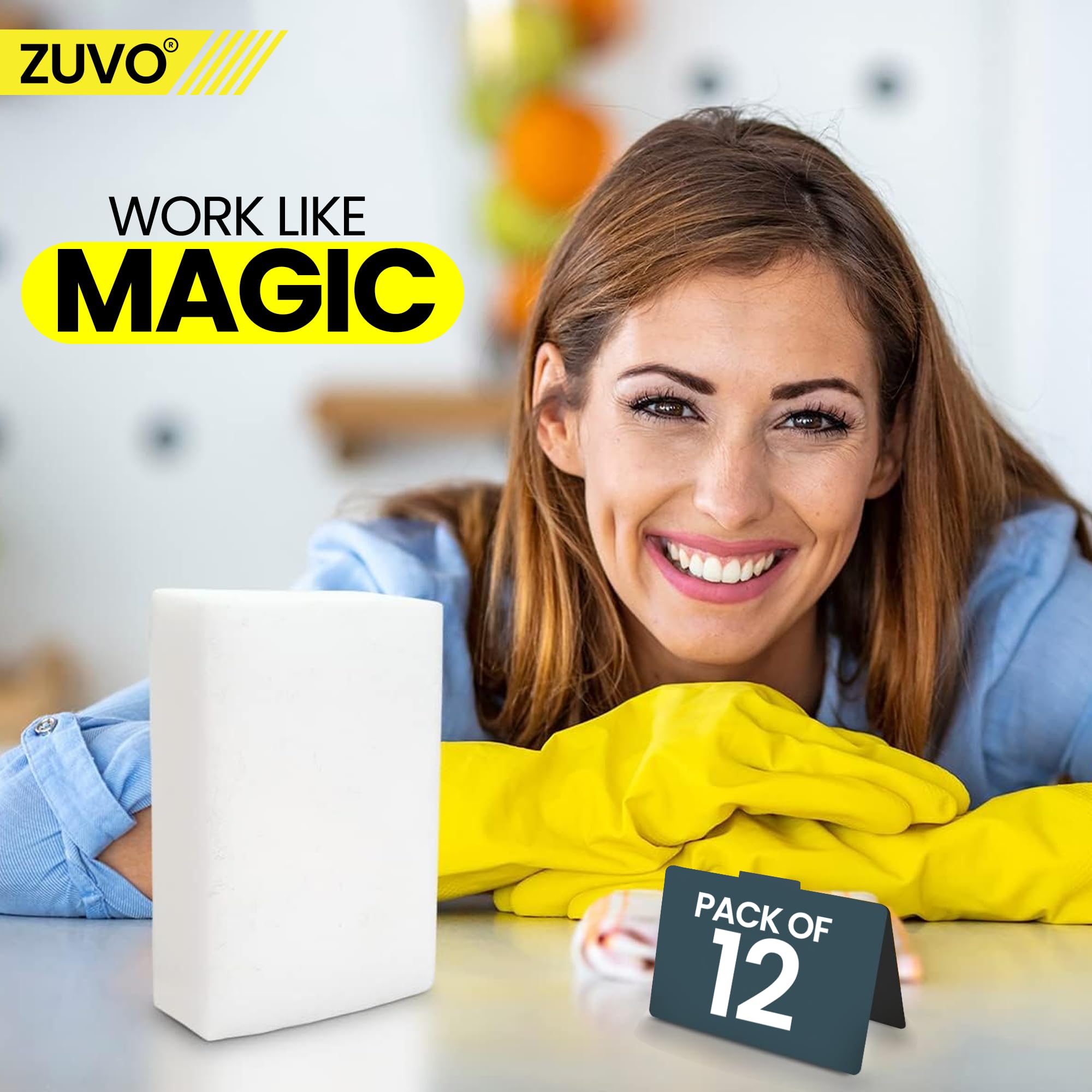 Zuvo Magic Eraser Sponge - Heavy-Duty Cleaning | 12-Pack | Melamine 8