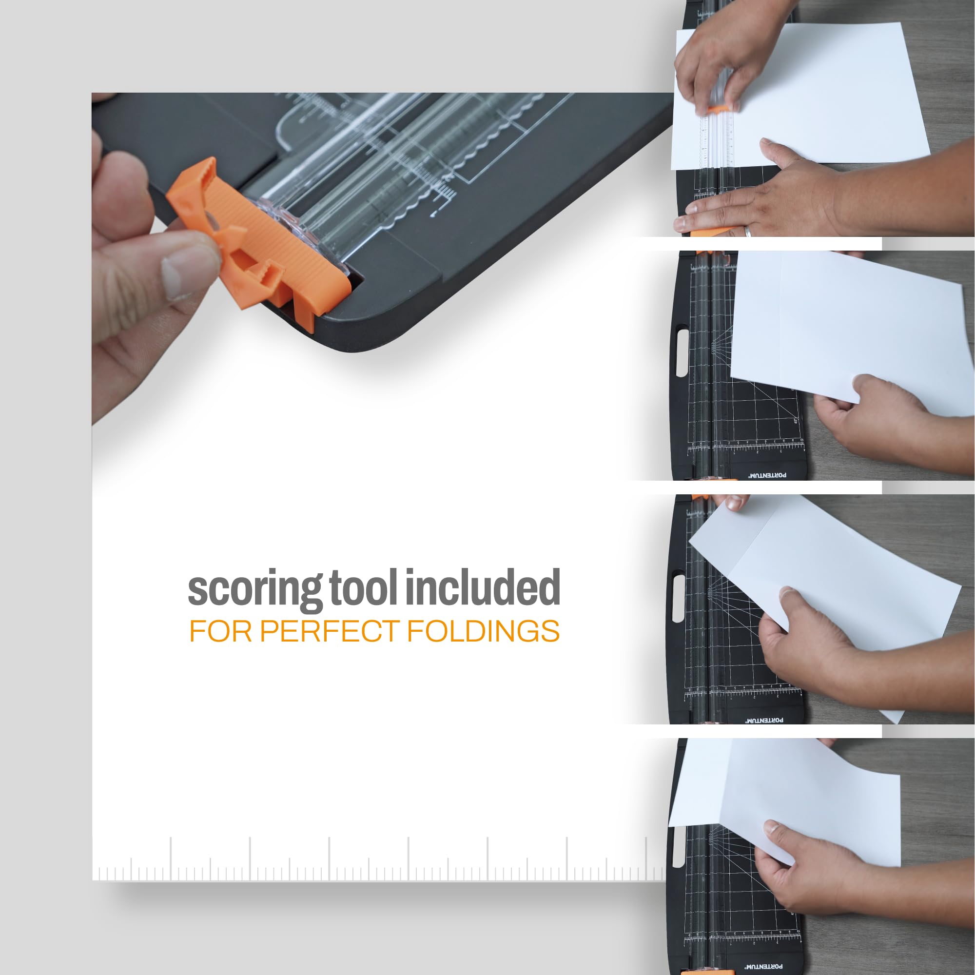 PORTENTUM A4 Paper Cutter with Scoring Tool - Cuts 12 Sheets | Extendable Ruler | Model PCS-1 7