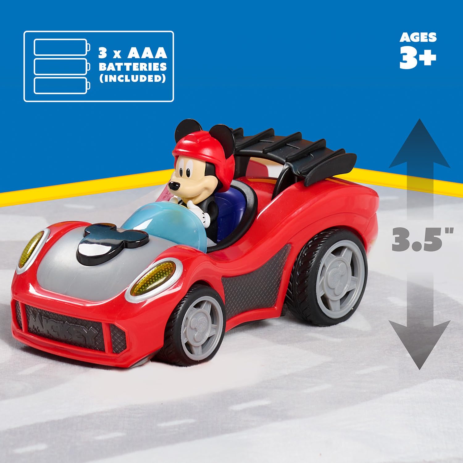Just Play Mickey Mouse Rev 'n Glow Racer - Lights & Sounds Toy Car | 17 cm Long | Ages 3+