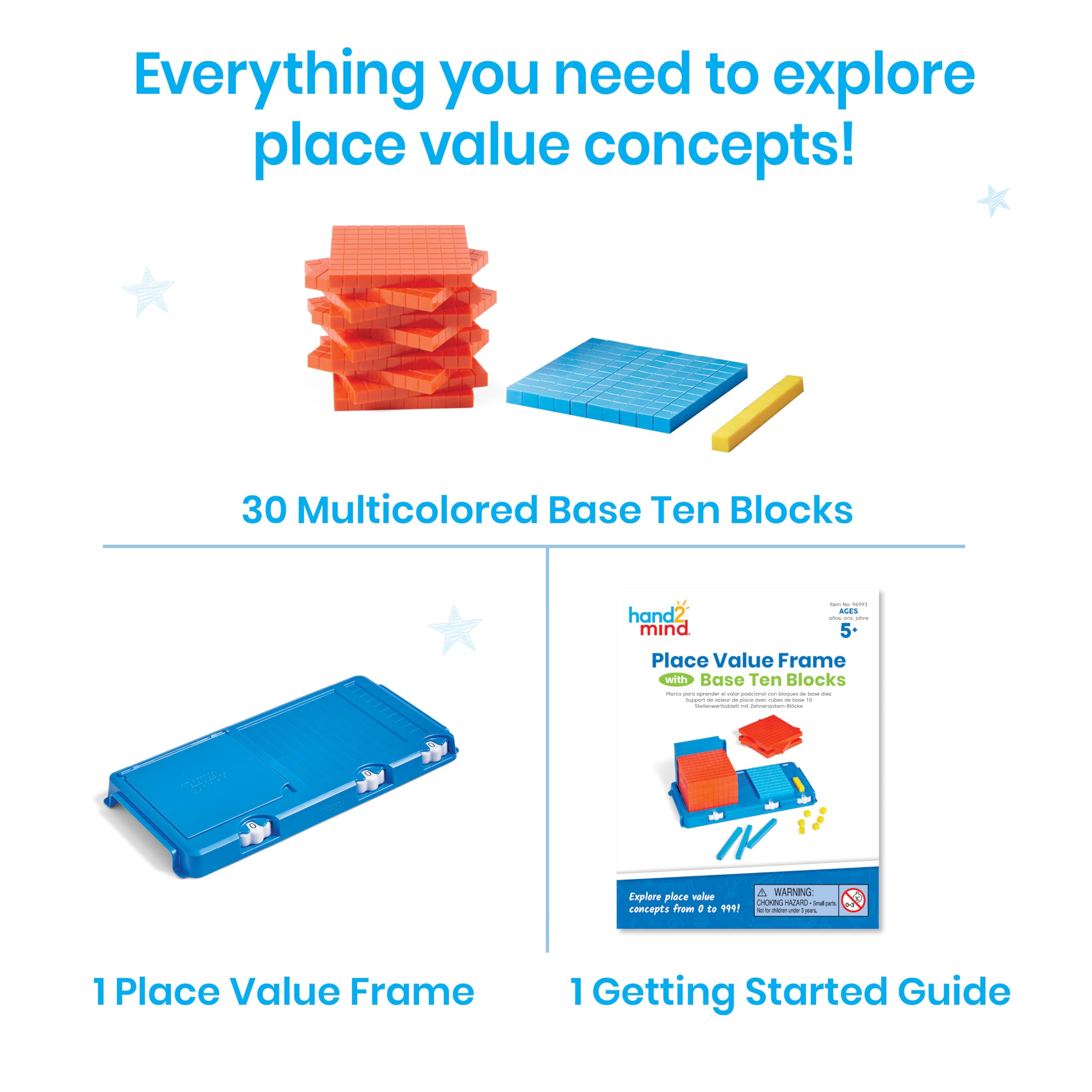 Learning Resources Place Value Frame with Base Ten Blocks - Hands-On Math Learning for Ages 5-9
