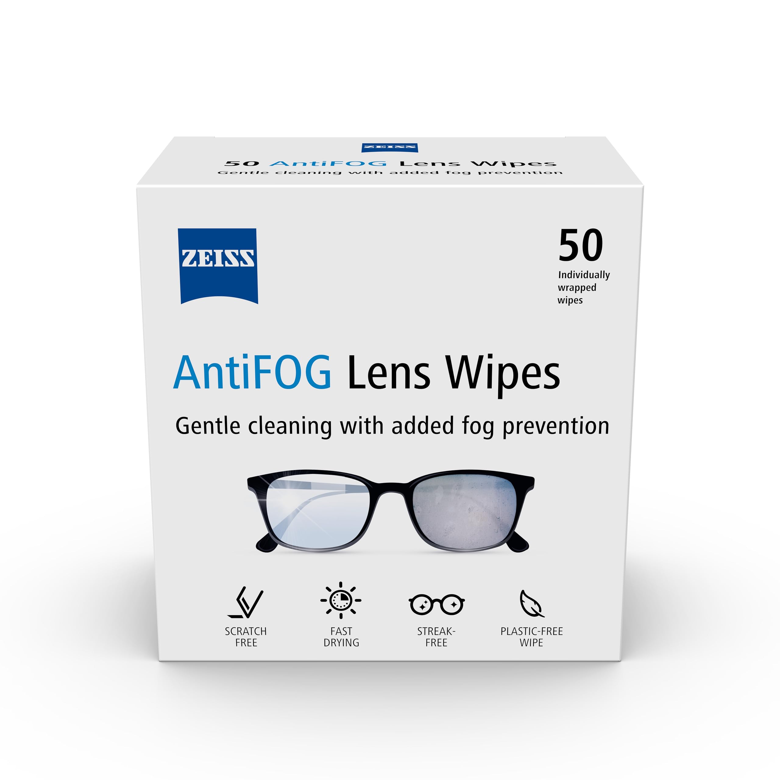 ZEISS AntiFOG Wipes - 50 Count | Streak-Free Cleaning | Safe for Coated Lenses