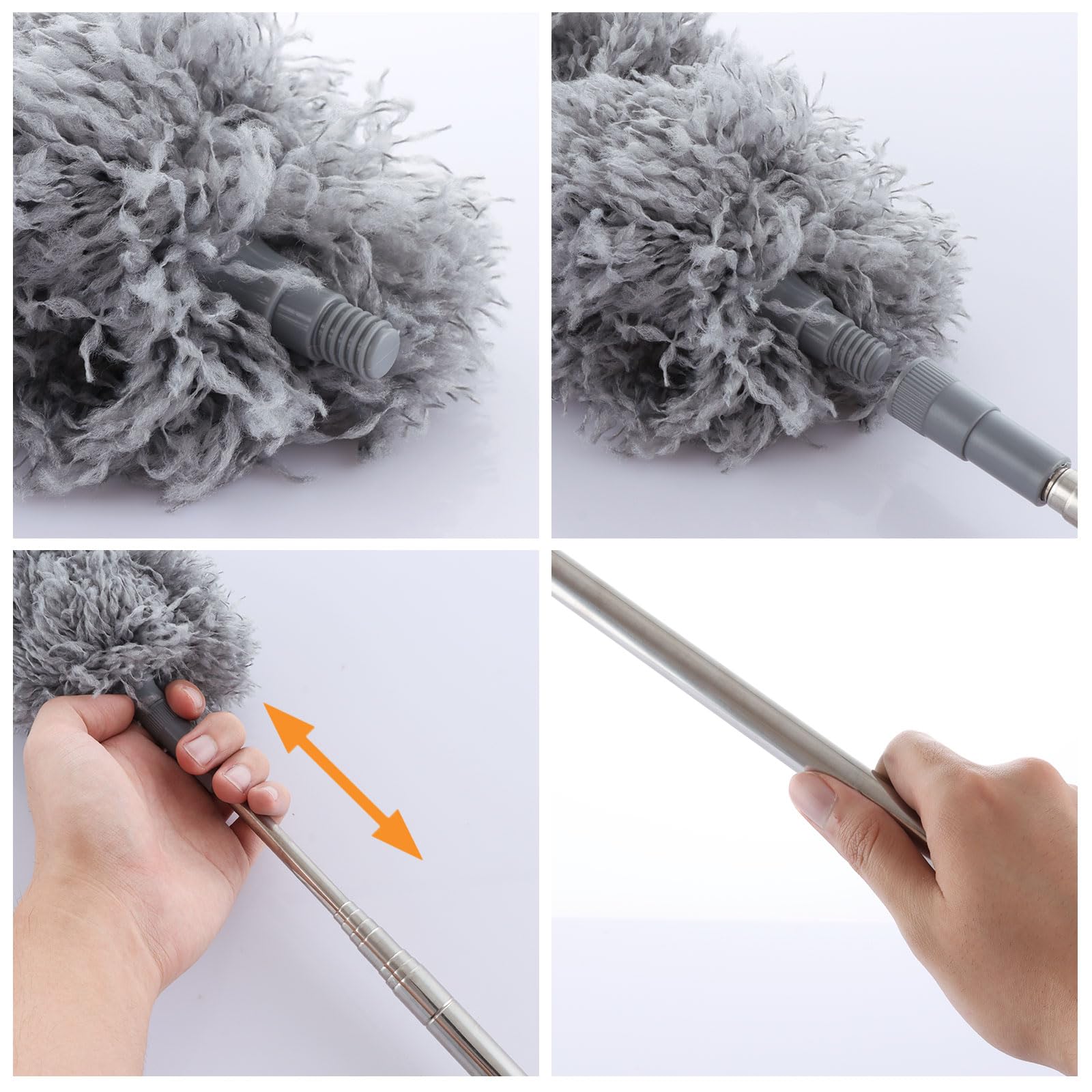 ASelected Extendable Microfiber Duster - Telescoping Stainless Steel Pole up to 2.75M | Bendable Head | Washable 4