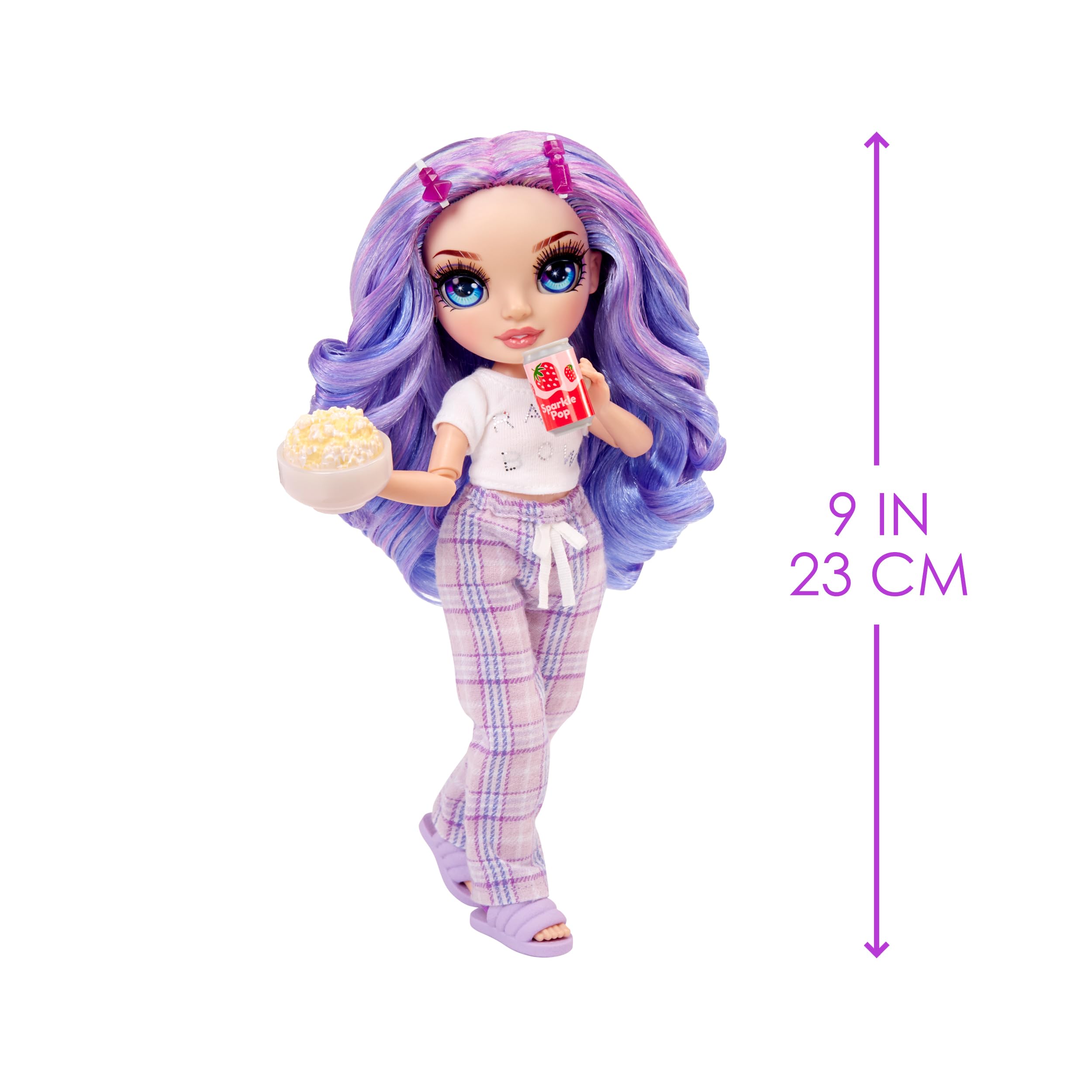 Rainbow High Junior High PJ Party - Violet (Purple) - 22 cm Posable Doll with Pyjamas, Slippers & Accessories - Ages 4-12 2