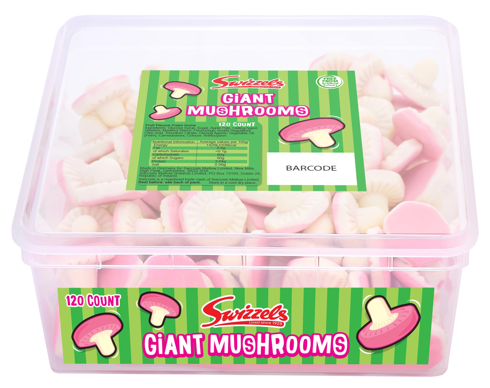 Swizzels Giant Fun Gums Foam Mushrooms - Fruit Flavour Sweet Gums | Approx. 120 Count Tub