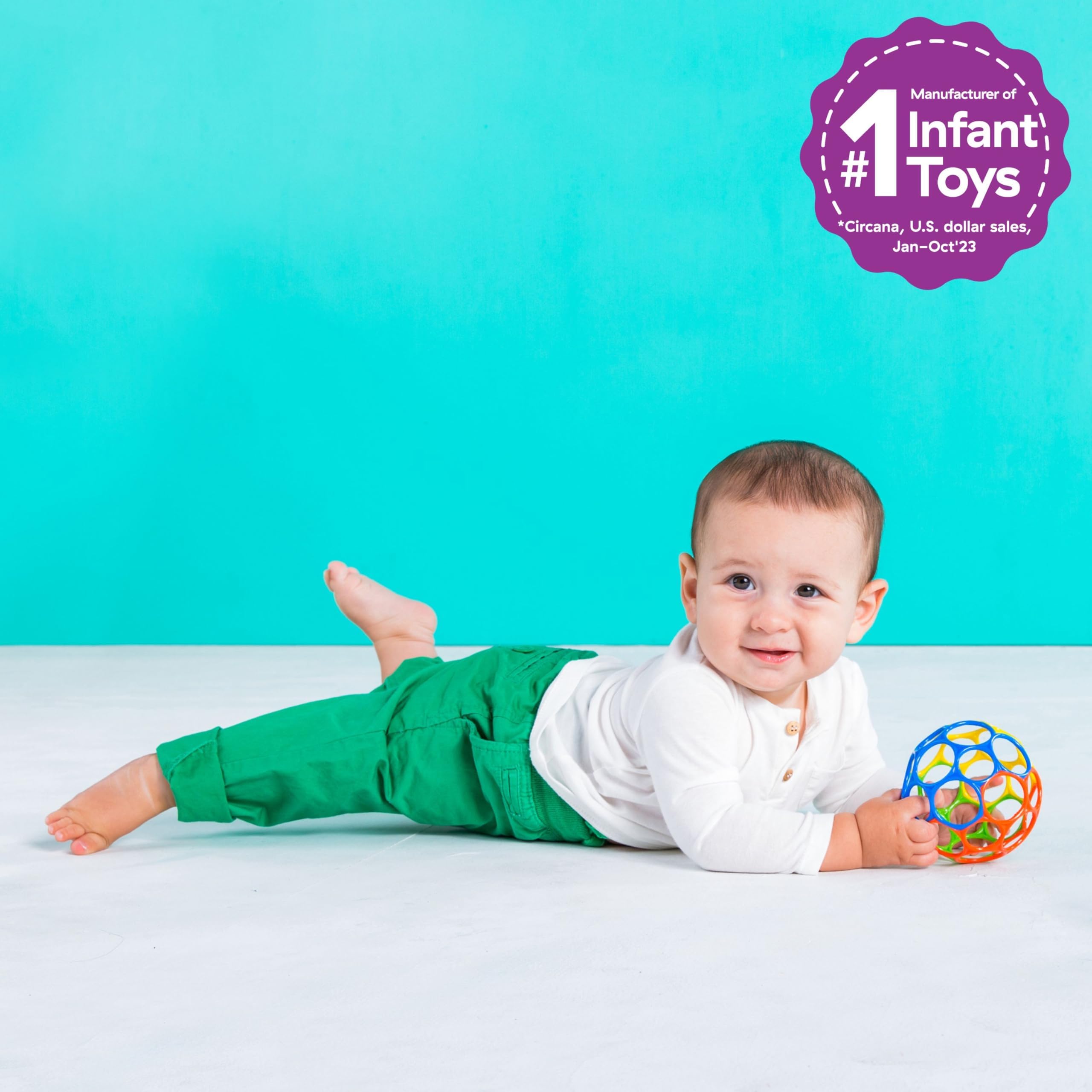 Bright Starts Oball Easy Grasp Classic Ball - 4 Inch, BPA-Free, Ages Newborn+ 5
