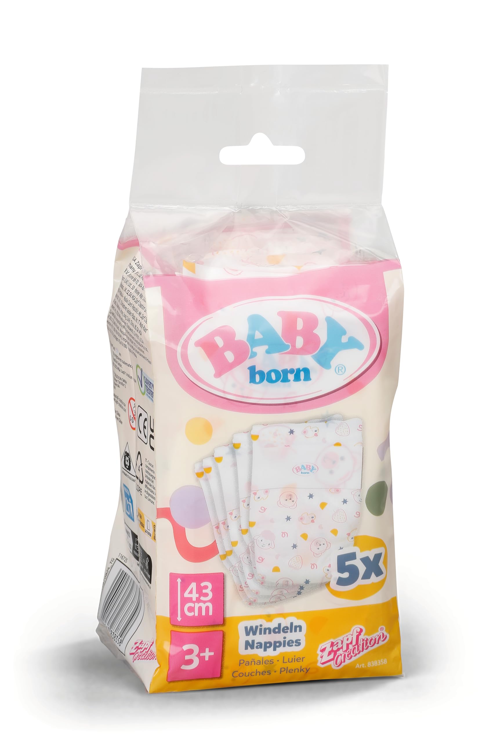 BABY born - Nappies 5-Pack for Dolls Up to 43cm (Pink, Polyester) 4