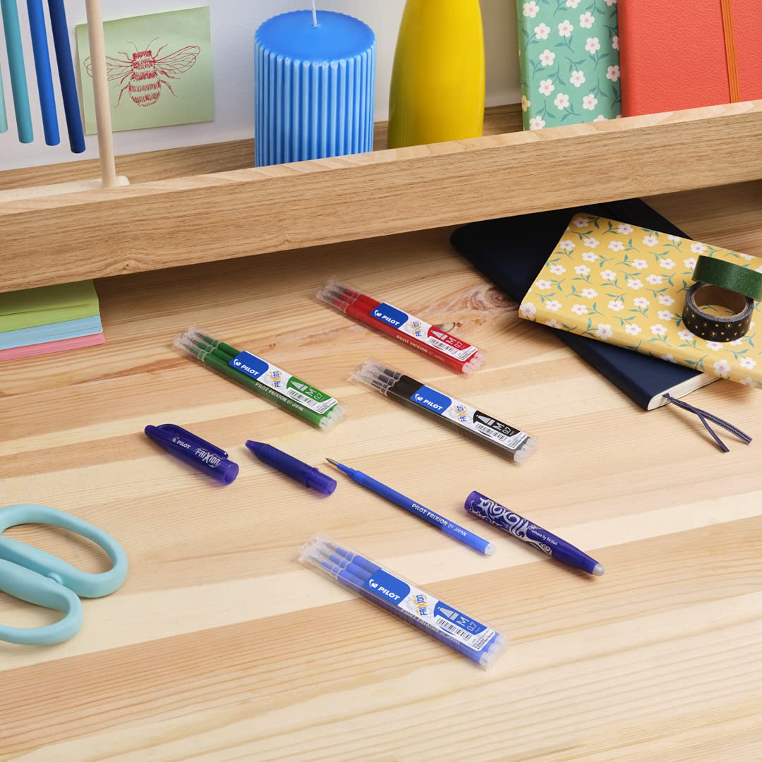 PILOT FriXion Erasable Rollerball Pen Refills 0.7mm (0.4mm Line) - 4 Sets of 3 (Blue, Black, Red, Green) 6