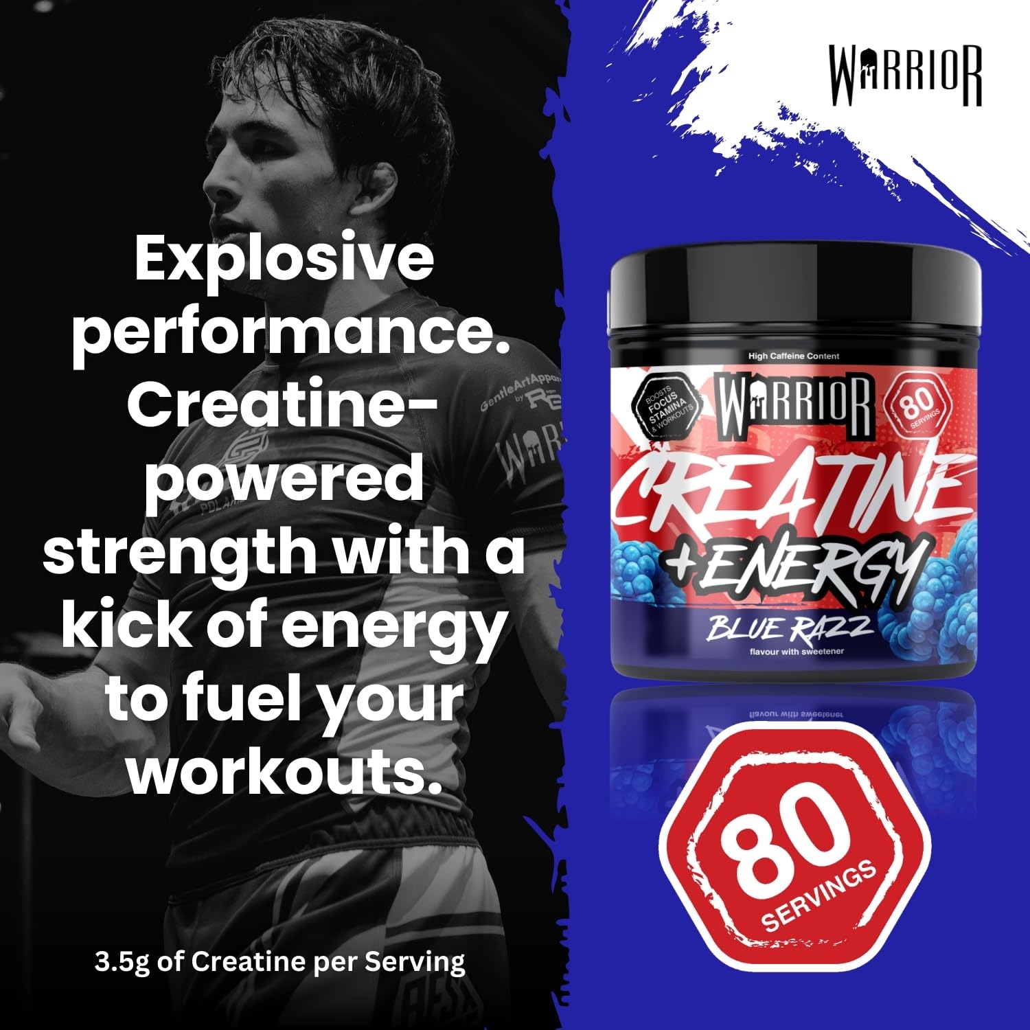 Warrior Creatine Monohydrate Powder + Energy - 360g, 80 Servings | Raspberry 3