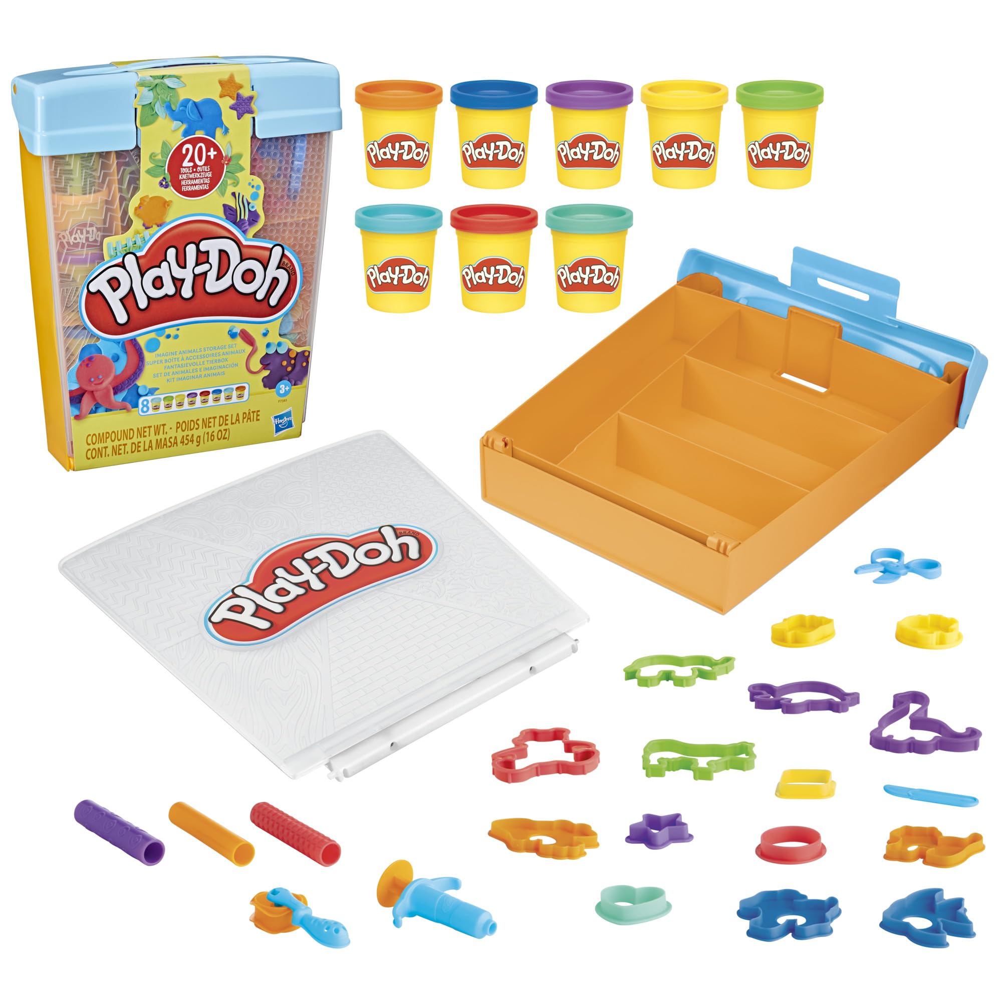 Play-Doh Imagine Animals Storage Set - 8 Cans Compound & 22 Accessories | Ages 3+