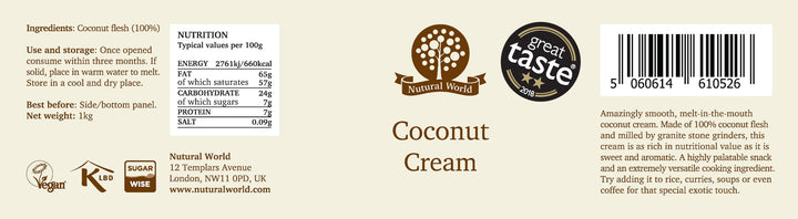 Nutural World - Coconut Cream (1kg) in Reusable Glass Jar