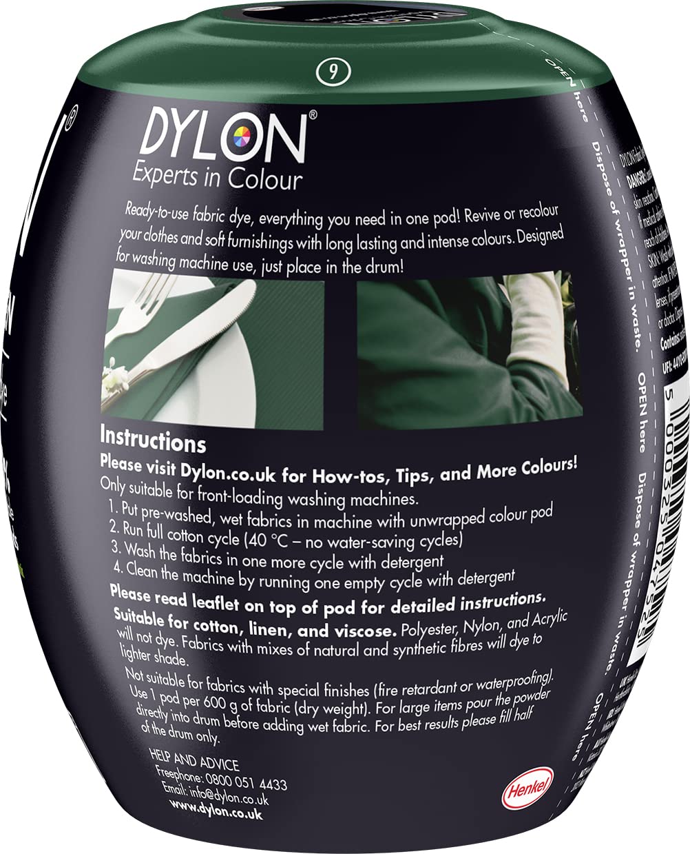 Dylon Washing Machine Fabric Dye Pod - Forest Green | Intense Color | Up to 600g Capacity