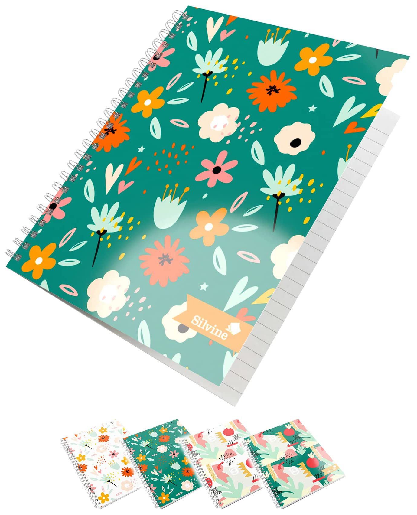 Silvine A5 Wirebound Notebook - 160 Page Feint Ruled with Perforated Pages | Assorted Designs 1