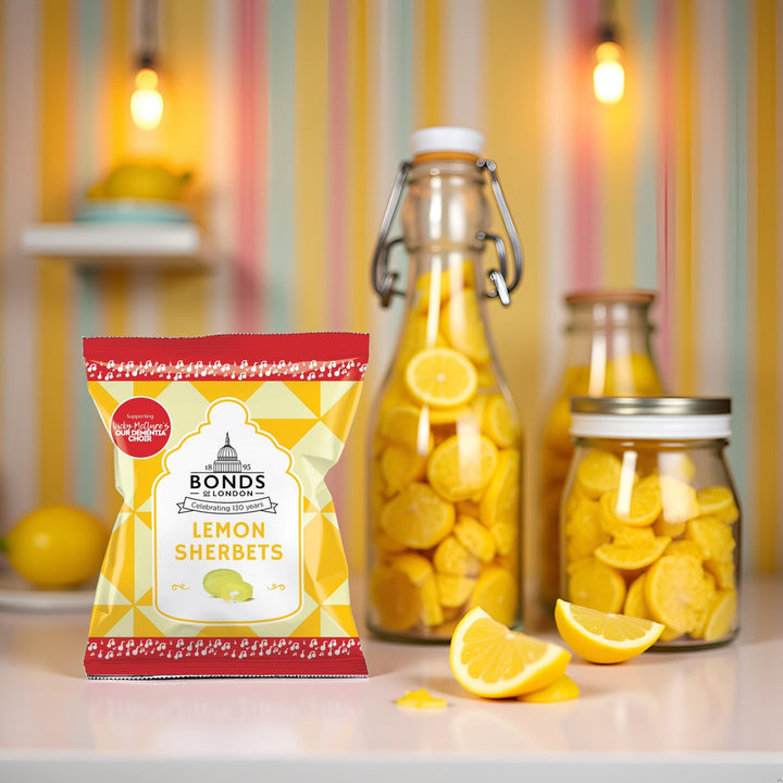 Bonds of London Lemon Sherbets 120g (Pack of 12) Retro Vegetarian Hard Sweets