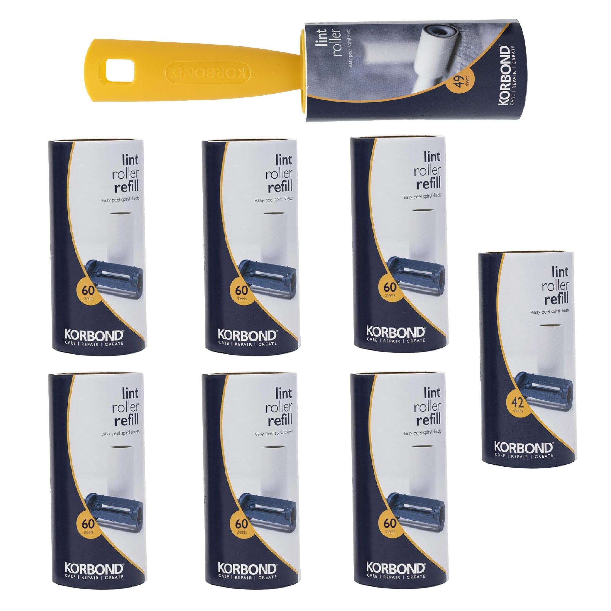 KORBOND Lint Roller and Refill Set - 451 Extra Sticky Sheets