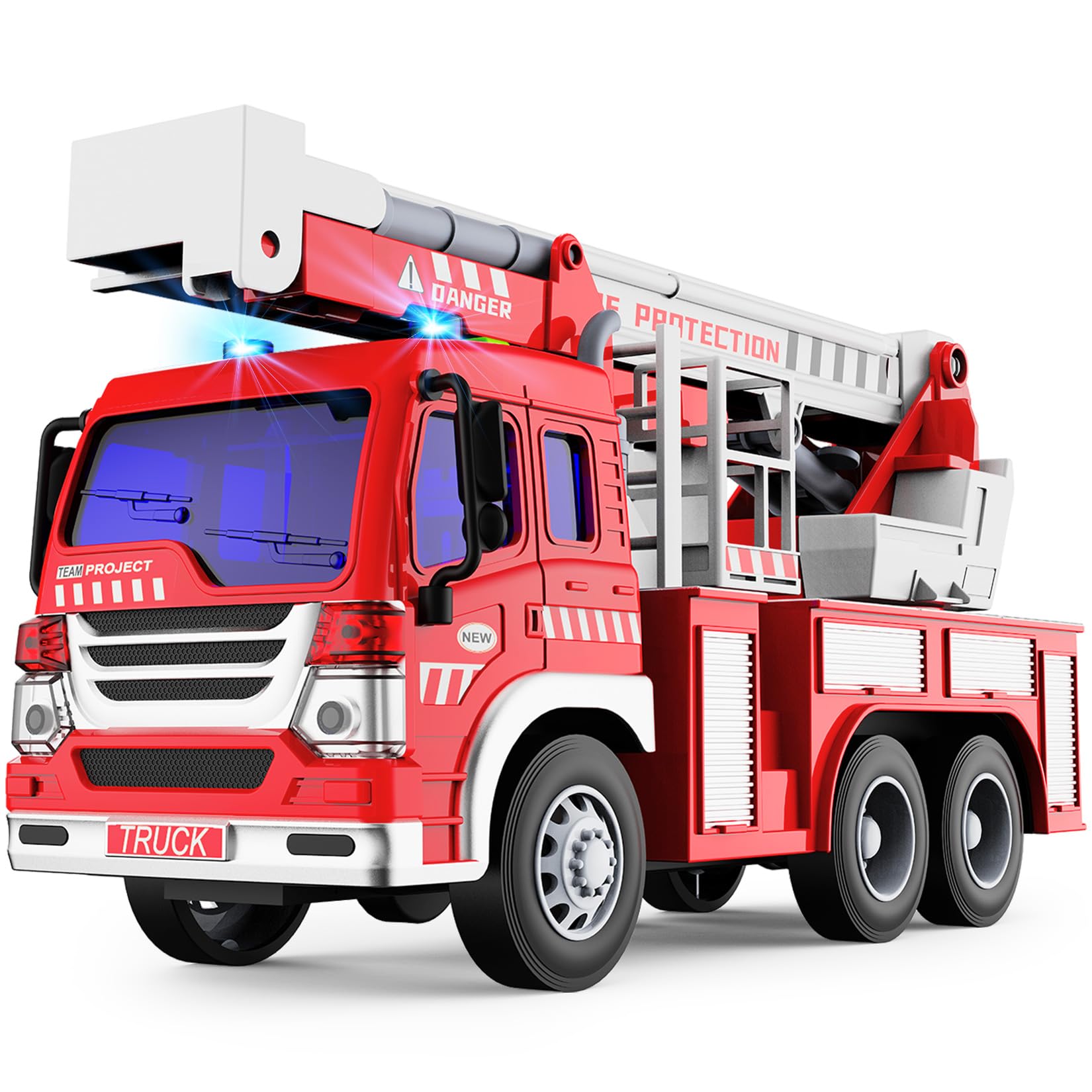GizmoVine Fire Engine Toy - Lights, Sound & 360° Rotating Ladder Rescue Vehicle for Kids 3+ 1