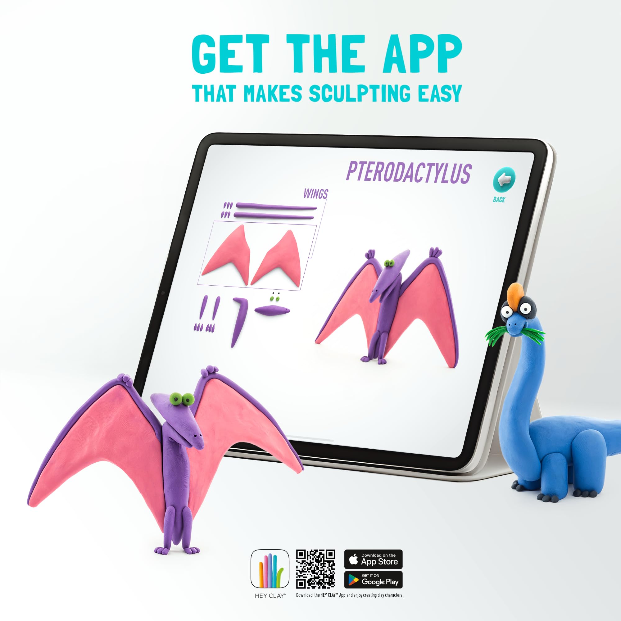 Hey Clay Dinos: Pterodactylus, Triceratops, Tyrannosaurus Set - Educational Clay Playset 3