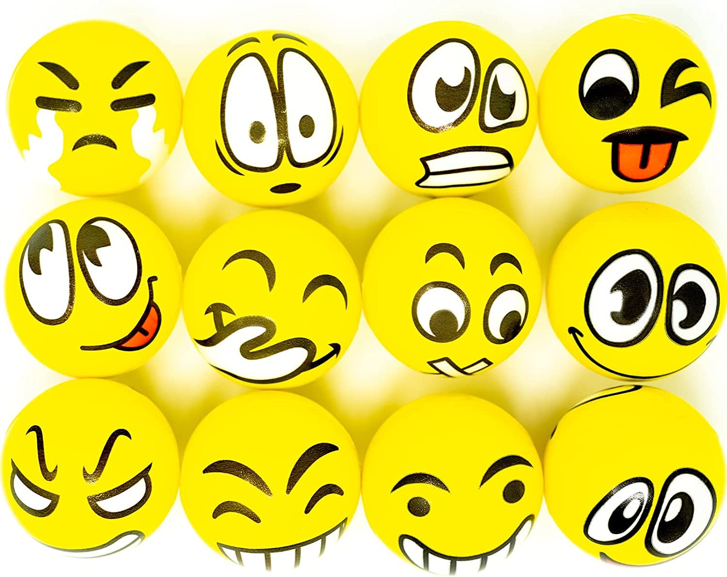 SHATCHI 24 Pack Happy Yellow Emoji Stress Balls - 6cm PU Foam | Unisex Kids/Adults 1