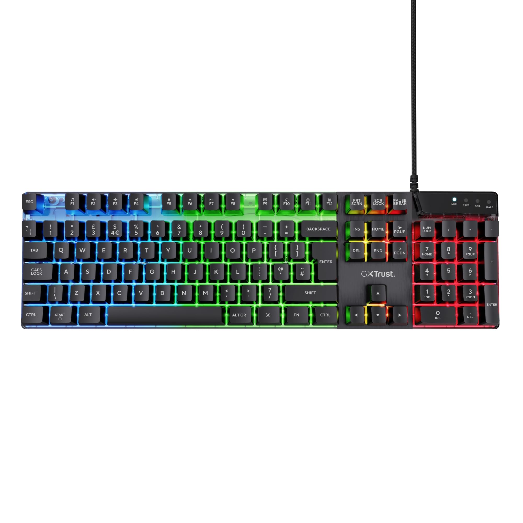 GXTrust GXT 835 Azor Gaming Keyboard - Full Size UK QWERTY, 3 LED Modes, Anti-Ghosting